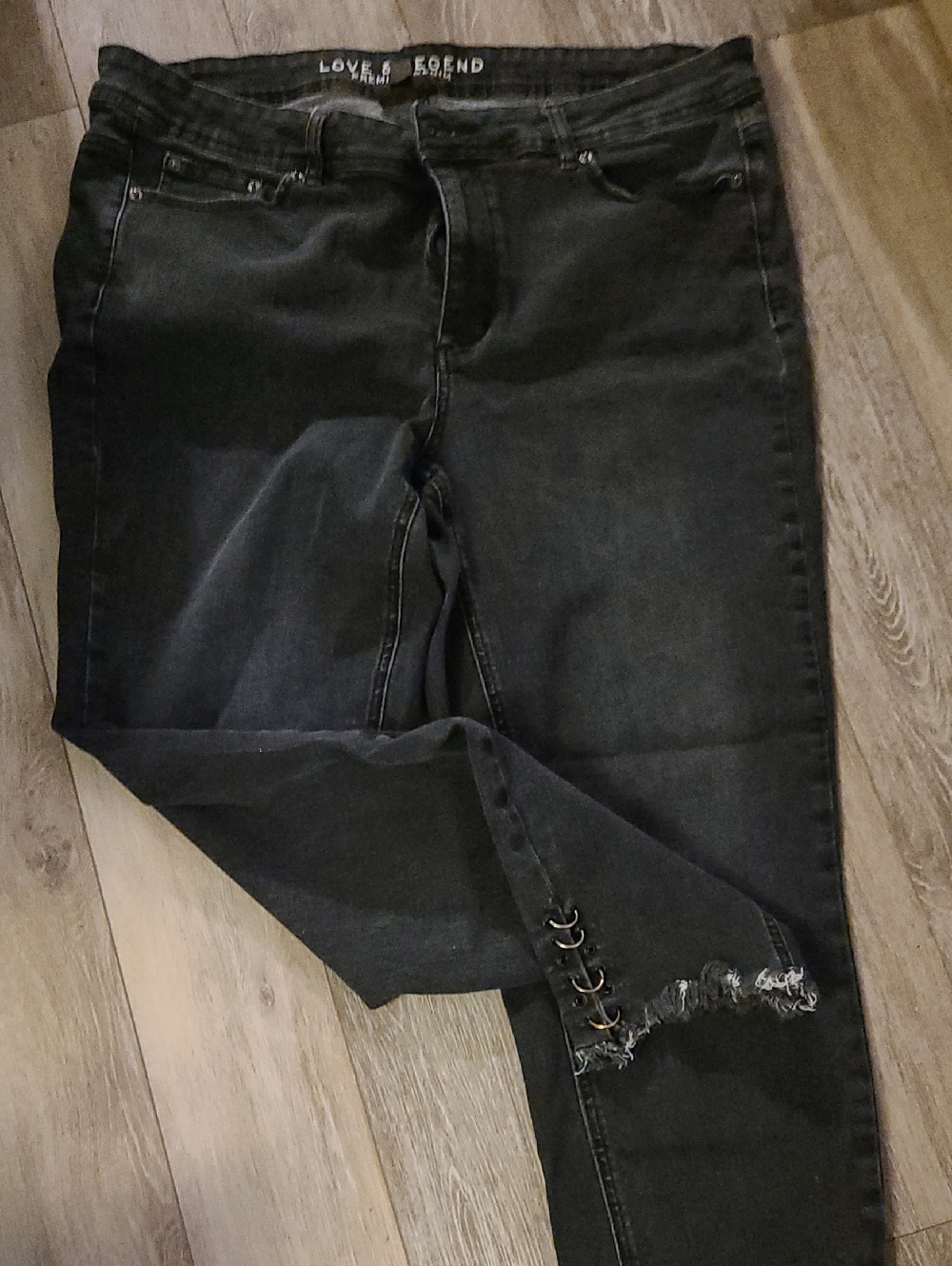 Love & Legend Black Skinny Jeans with Eyelet & Distressed Hem